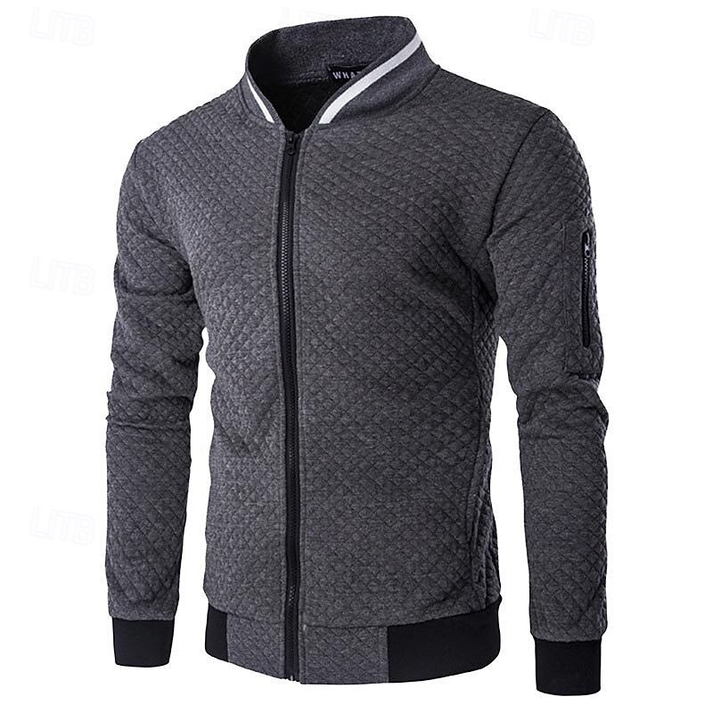 Men's Sweatshirt Zip Up Hoodie Full Zip Sweatshirt Black White Wine Navy Blue Light Grey Standing Collar Color Block Zip Up Pocket Ribbed Sports & Outdoor Daily Holiday Polyester Streetwear Basic4