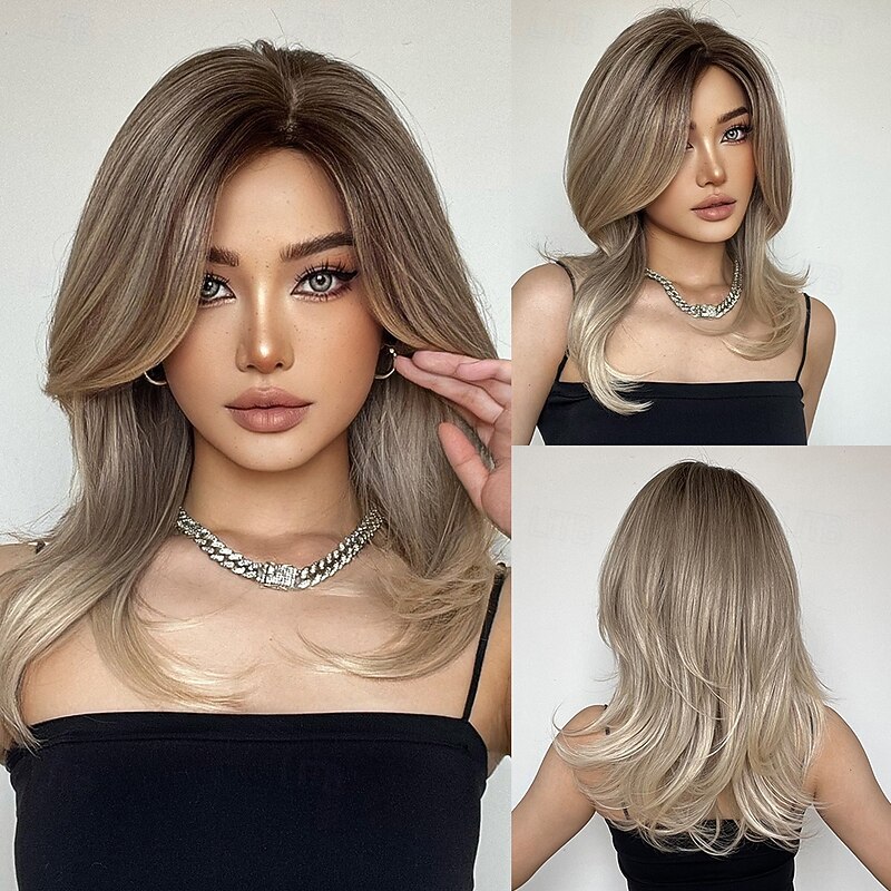 Synthetic Wig Uniforms Career Costumes Princess Straight kinky Straight Middle Part Layered Haircut With Bangs Machine Made Wig 22 inch Silver grey Synthetic Hair Women's Cosplay Party Fashion Gray
