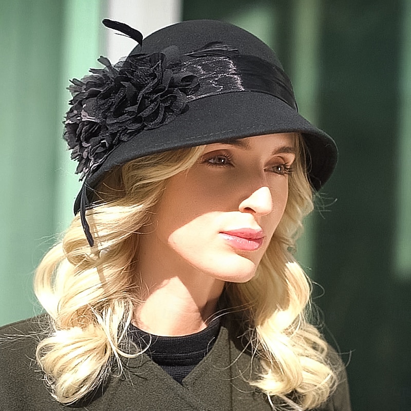 Hats 100% Wool Fedora Hat Wedding Ladies Day Elegant British With Feather Lace Side Headpiece Headwear3