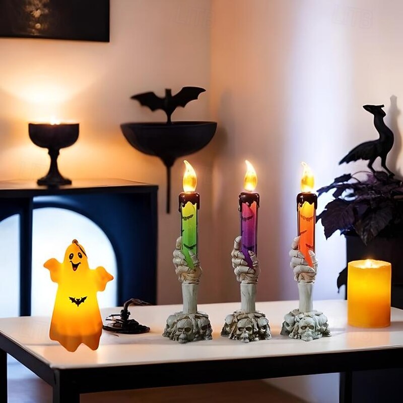 Halloween Decorations Lighted Ghost LED Electronic Candle Lights Glow Ghost Spooky Atmosphere Decor Props 4/8/16PCS3