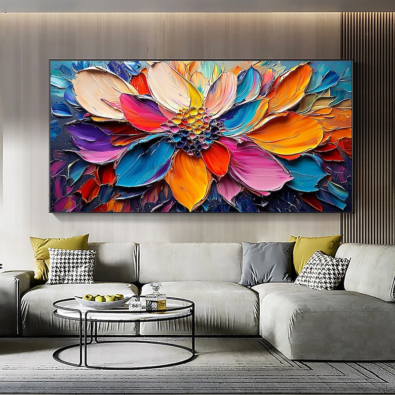 Handmade Original 3D Impasto Colorful Flower Oil Painting On Canvas Abstract Texture Floral Wall Art for Home Decor With Stretched Frame/Without Inner Frame Painting