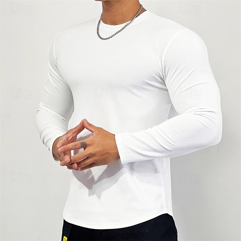 Men's Athletic Shirt Gym Shirt Fitness Shirt Padded Compression Shirt Long Sleeve Tee Tshirt Casual Athleisure Fall Solid Colored Soft Breathable Gym Workout Walking Jogging Sportswear Activewear3