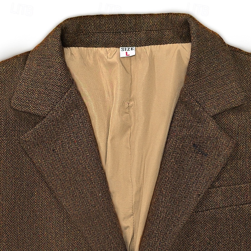 Men's Wedding Party Suits Notch Lapel Brown Daily Business Herringbone Tailored Fit 3 Piece Single Breasted One-button2