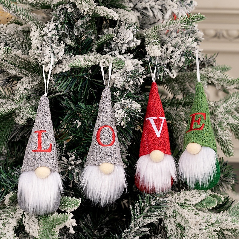 Christmas Tree Plush Gnome Ornaments, Personalized DIY Letter Gnome Hanging Decorations, Faceless Santa and Knit Embroidered Doll Figurines