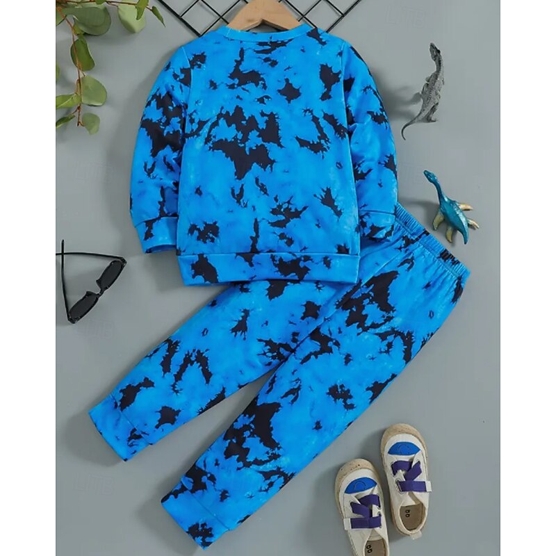 Boys 3D Graphic Tie Dye Dinosaur Sports Suit Sweatshirt & Sweatpants Set Tracksuits Long Sleeve Spring Fall Daily Basic Casual Kids 4-12 Years Crew Neck Outdoor Vacation Sports Tailored Fit2
