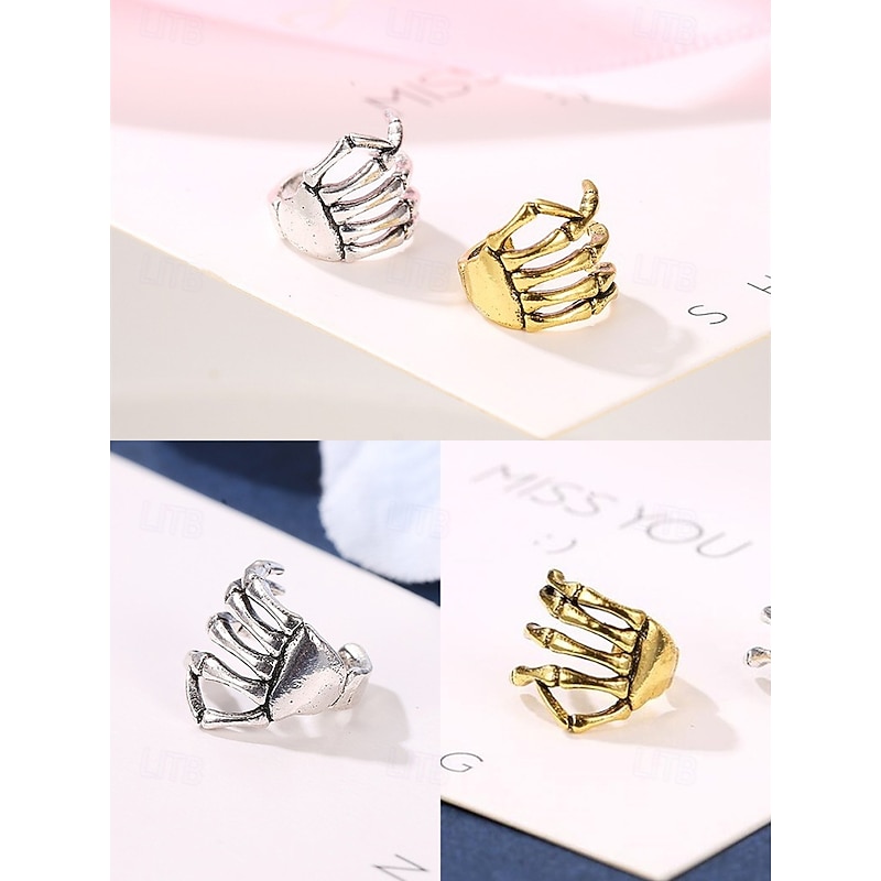 Silver Skeleton Hand Ear Cuff – Gothic Punk Halloween-Themed Clip-On Earring for Women and Men3