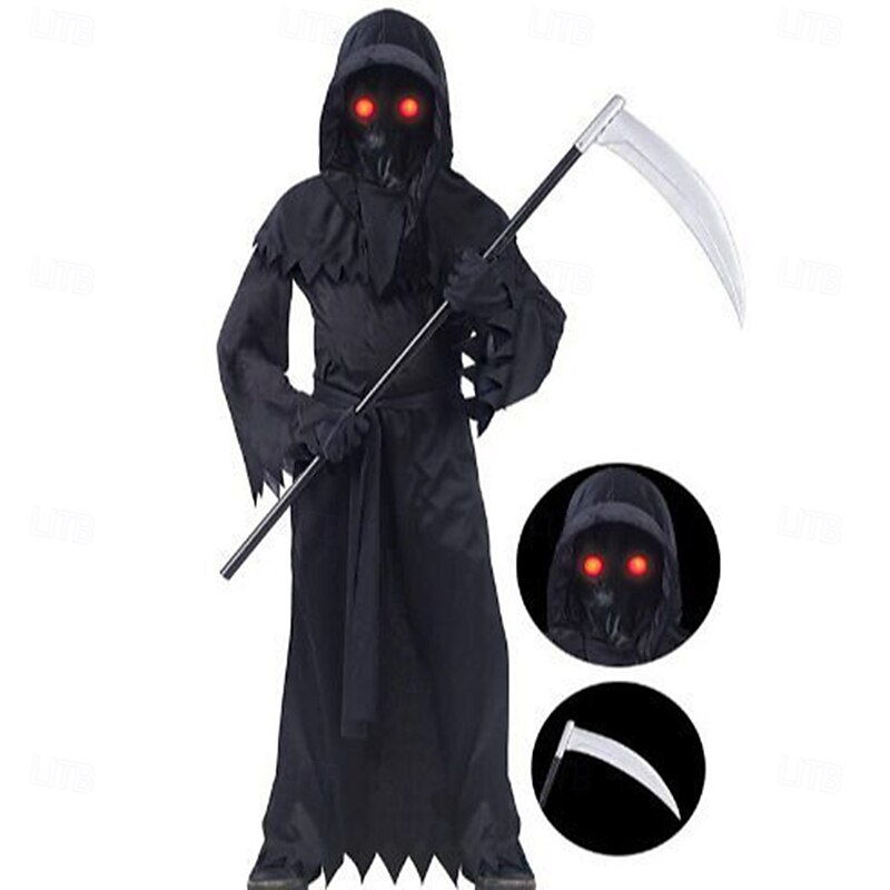 Grim Reaper Halloween Cape Cosplay Costume Cloak Scary Costume Kid's Boys' Carnival Masquerade Party Halloween Easy Halloween Costumes Dress Up4