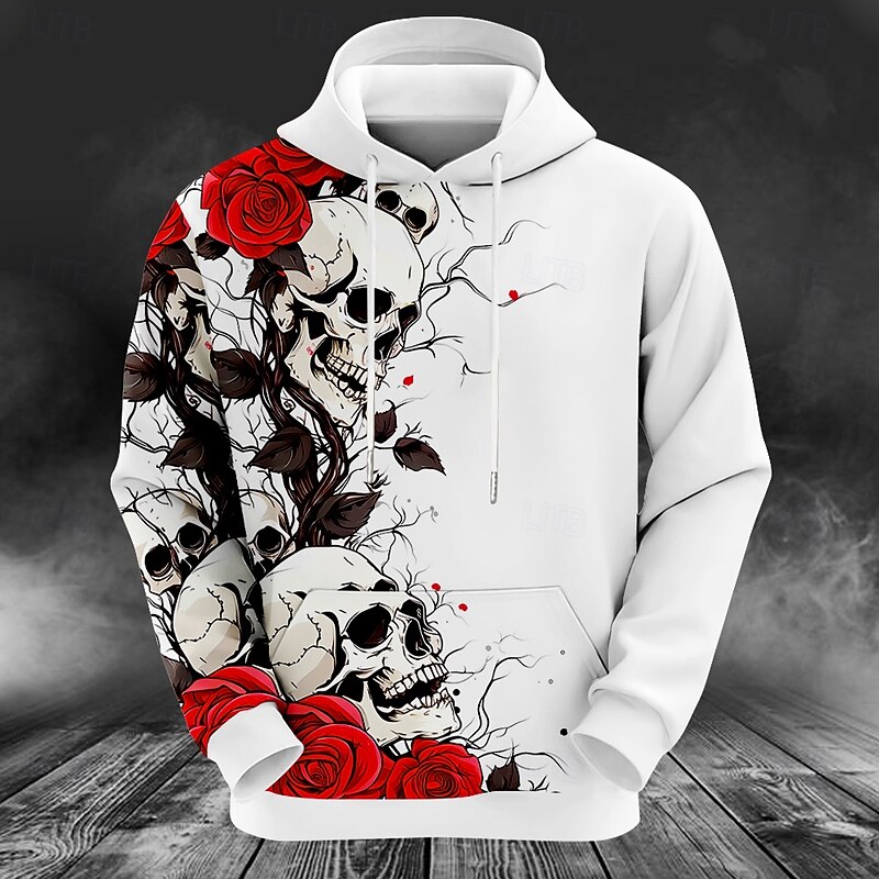 Halloween Day of the Dead Floral Pumpkin Men's Fashion 3D Print Hoodie Vacation Club Hoodies White Red Hooded Pocket 3D Print Fall Winter Designer Hoodie Sweatshirt