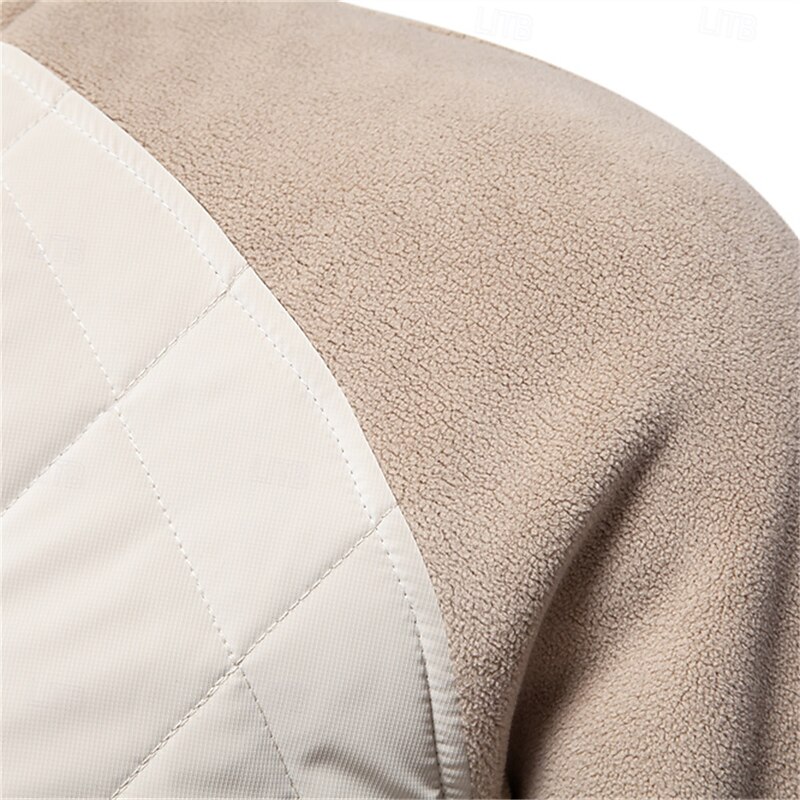 Men's Bomber Jacket Fleece Jacket Padded Casual Daily Vintage Style Fall & Winter Color Block Casual Standing Collar Regular Camel Apricot Black Army Green Gray Jacket4