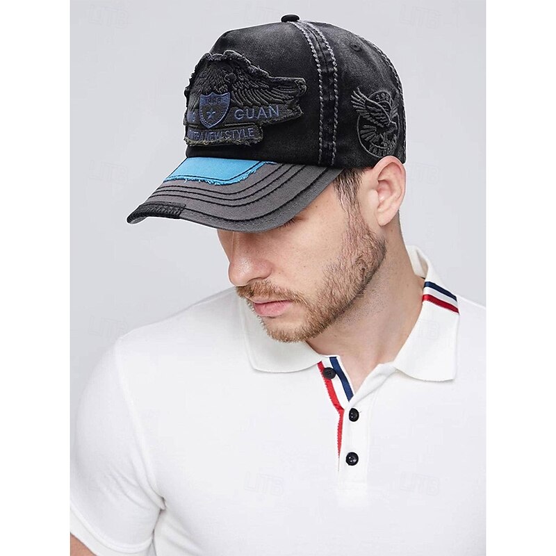 Vintage Distressed Baseball Cap with Embroidered Eagle Patch – Men's Casual Outdoor Hat for Sports and Fashion3