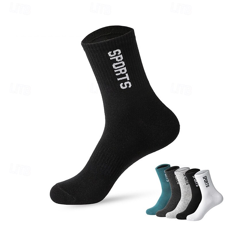 Men's Socks Bike Socks Sports Socks Athletic Socks Camping / Hiking Outdoor Exercise Cycling / Bike Bike / Cycling Warm Breathable Non-Skid 1 Pair Winter Letter & Number Cotton Dark Grey Black White4