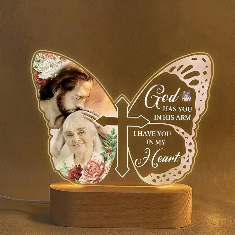 Personalized Memorial Light Up Photo Frame Custom Sympathy Gift for Loss of Loved One Butterfly Shaped Lights Valentines Custom Acrylic Night Light USB Powered3