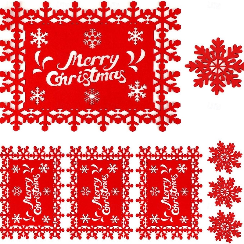 12pcs/set Christmas Felt Placemats & Coasters - Xmas Table Decorations for Home and Restaurants - Versatile Holiday Dining Mats for Halloween and Festive Celebrations