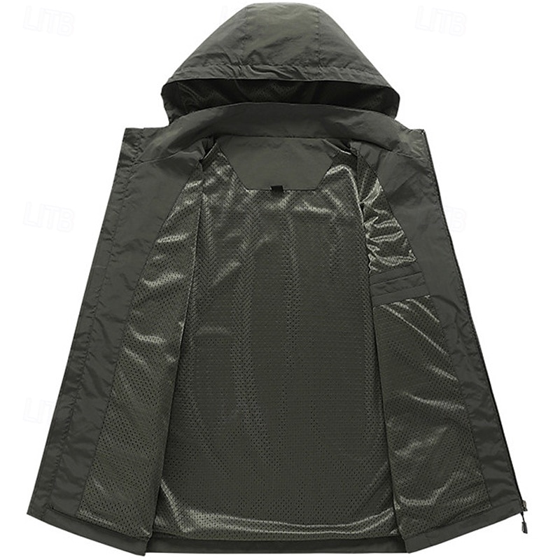 Men's Hiking Jacket Winter Outdoor Waterproof Windproof Front Zipper Lightweight Jacket Full Zip Camping / Hiking / Caving Black Army Green Khaki4