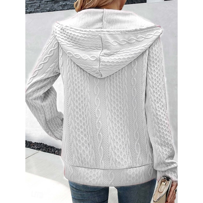 Women's Casual Jacket Textured Jackets Adjustable Solid Color Casual / Daily Stylish Regular Fit Outerwear Long Sleeve Spring Black S2