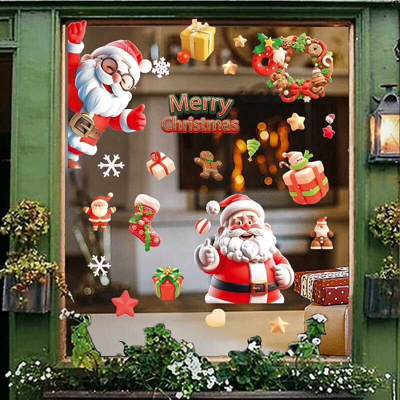 Santa Claus and Reindeer Window Clings - Self-Adhesive Static Stickers for Christmas Door and Window Decorations, Perfect for Holiday Cheer2