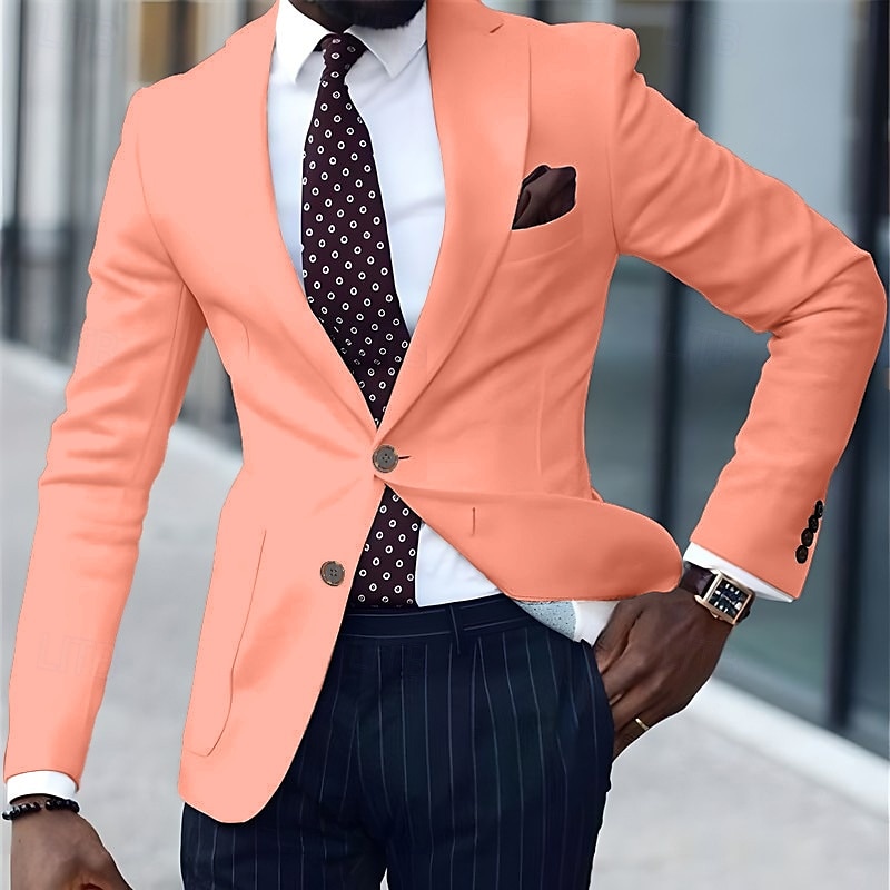 Men's Graduation Blazer Business Cocktail Party Wedding Party Fashion Casual Spring &  Fall Polyester Solid Color Pocket Buttons Comfortable Single Breasted Blazer Light Pink White Yellow Pink4