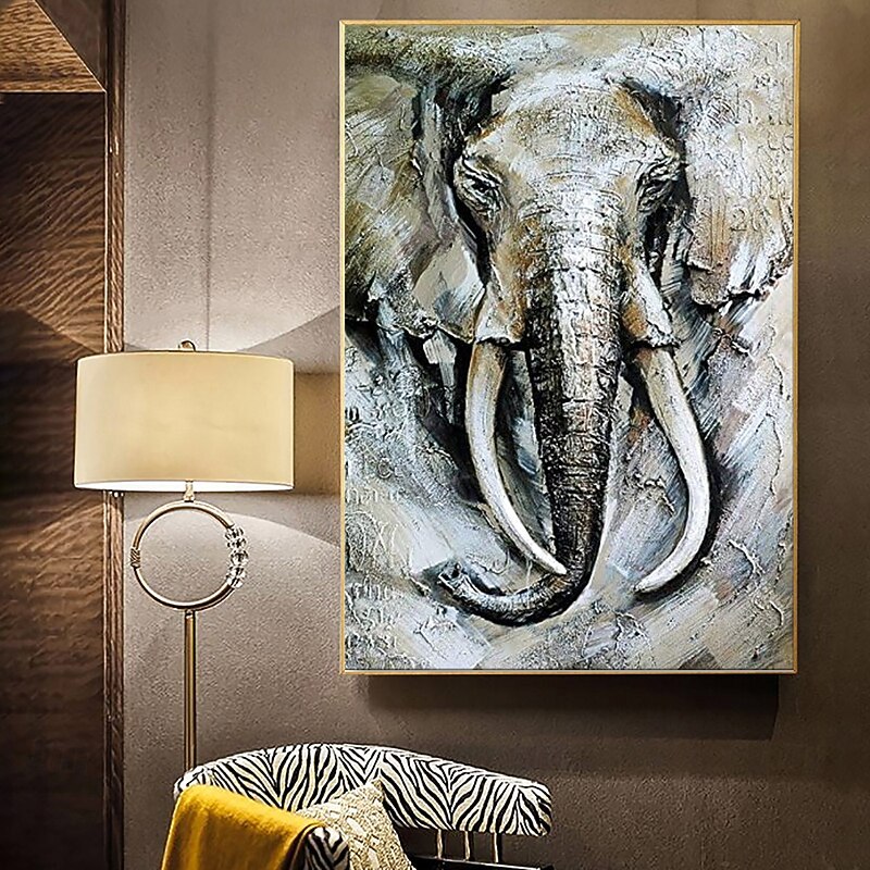 Handmade Oil Painting Canvas Wall Art Decoration Animal Black and White Abstract Elephant for Home Decor Rolled Frameless Unstretched Painting3