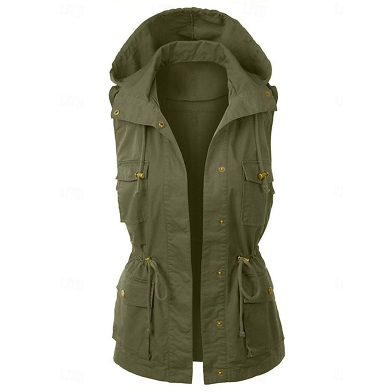 Women's Vest Outdoor Street Daily Wear Fall Winter Regular Coat Regular Fit Breathable Stylish Casual Jacket Sleeveless Plain with Pockets Black Pink Brown