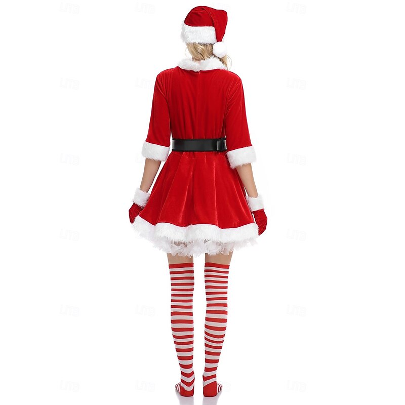 Santa Claus Mrs.Claus Outfits Fancy Christmas Dress Santa Suits Cosplay Costumes Women's Christmas Adults' Christmas New Year Christmas Eve Christmas New Year Eve Dress Gloves Belt Socks Hat2