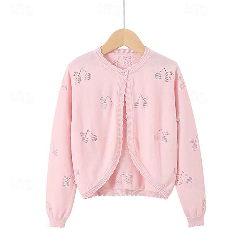 Kids Girls' Cardigan Solid Color School Long Sleeve Daily 4 years+ Fall White Yellow Pink