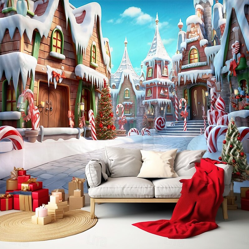 Christmas Decorations Hanging Tapestry Wall Art Xmas Candy Houses Large Tapestry Mural Decor Photograph Backdrop Blanket Curtain Home Bedroom Living Room2