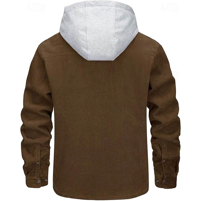 Men's Lightweight Jacket Shirt Jacket Corduroy Jacket Formal Home Windbreaker Pocket Winter Spring &  Fall Solid Color Vintage Fashion Shirt Collar Regular Black Dark Green Brown Dark Blue Grey Jacket2