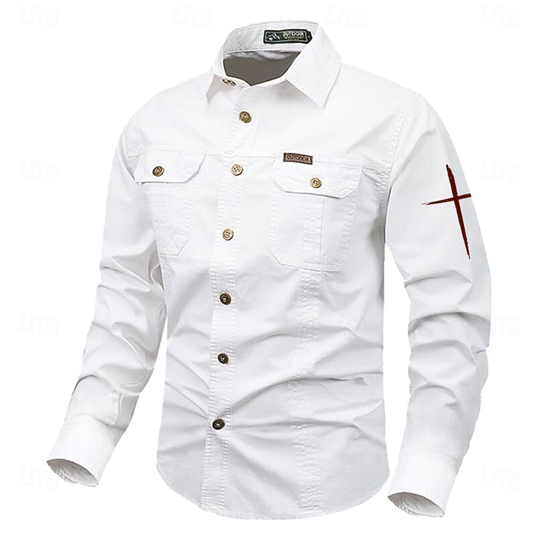 Men's Solid Color Work Shirt Western Shirt Cargo Shirt Long Sleeve Casual Tactical Sports & Outdoor Going out Winter Spring &  Fall Turndown Print Black Grey Black White Army Green Red4