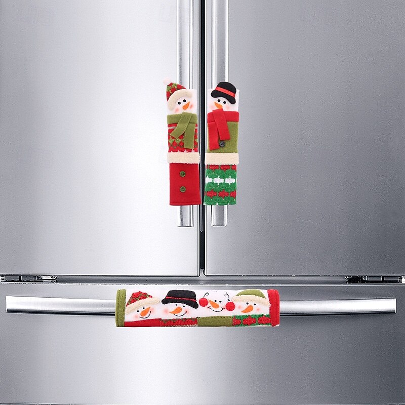 Christmas Refrigerator Door Handle Covers, Snowman Fabric Protector for Double Door, Anti-Static Handle Wrap, Xmas Decoration, Prevent Collision and Damage2