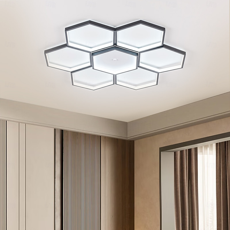 LED Ceiling Lights Stepless Dimming 7 Heads Modern Geometric Shapes Stylish Flush Mount Ceiling Lamp Aluminum Silica gel for Living Room Dining Room Kitchen 110-240V ONLY DIMMABLE WITH REMOTE CONTROL