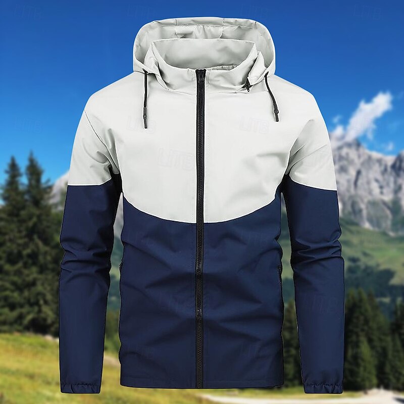 Men's Softshell Jacket Hiking Jacket Outdoor Color Block Windproof Water Resistant Hoodie Windbreaker Jacket Camping / Hiking / Caving Traveling Black Blue Green