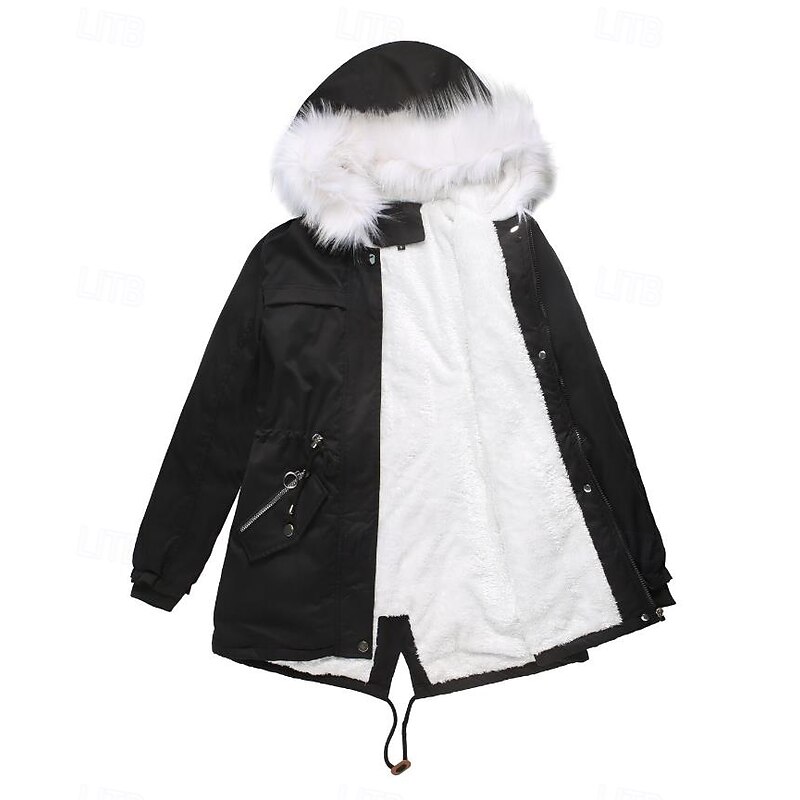 Women's Winter Coat Windproof Warm Zipper Outdoor Solid Color Work Casual Zipper Hoodie Loose Fit Long Sleeve Outerwear Navy Black Pink Winter2