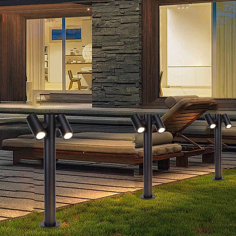 Modern Outdoor LED Landscape Lighting Wall Lights Black Aluminum Post Light with Dual Spotlights for Pathway 110V-240V 10 W2