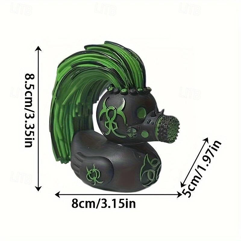 Vintage Style Collectible Figurine - Gothic Punk Duck with Green Mohawk Hair, Resin Home Desk Decor, Novelty Gift Item for Various Room Types, Non-Electric Decorative Craft3