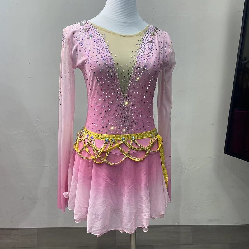 Figure Skating Costumes For Adults And Children Customized With Various Colors Of Spandex Mesh Grading Performance Costumes Competition Training Rhinestone Women's Skirts Performance Costumes