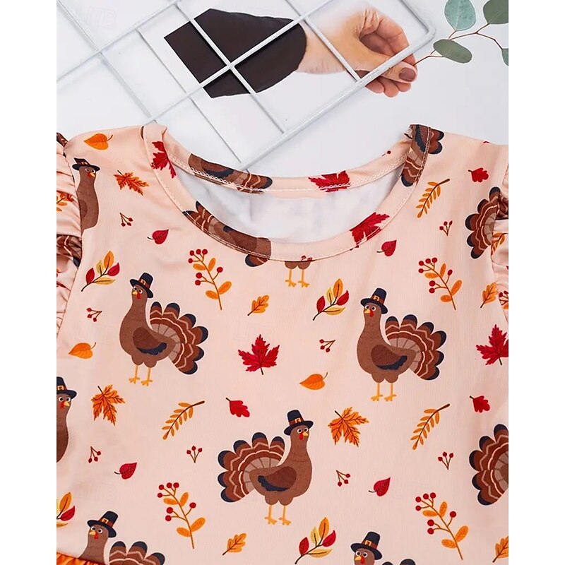 Thanksgiving Girls' 3D Graphic Animal Chick Dress Ruffle Dress Long Sleeve Summer Spring Vacation Daily Holiday Beautiful Sweet Kids 4-12 Years Casual Dress A Line Dress Knee-length Regular Fit3