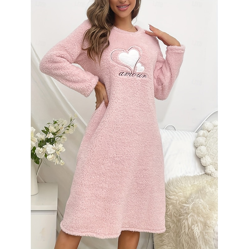 Women's Loungewear Nightgown Heart Casual Comfort Home Sherpa Fleece Comfort Dress Embroidered Embroidery Fall Winter Home Outfits4