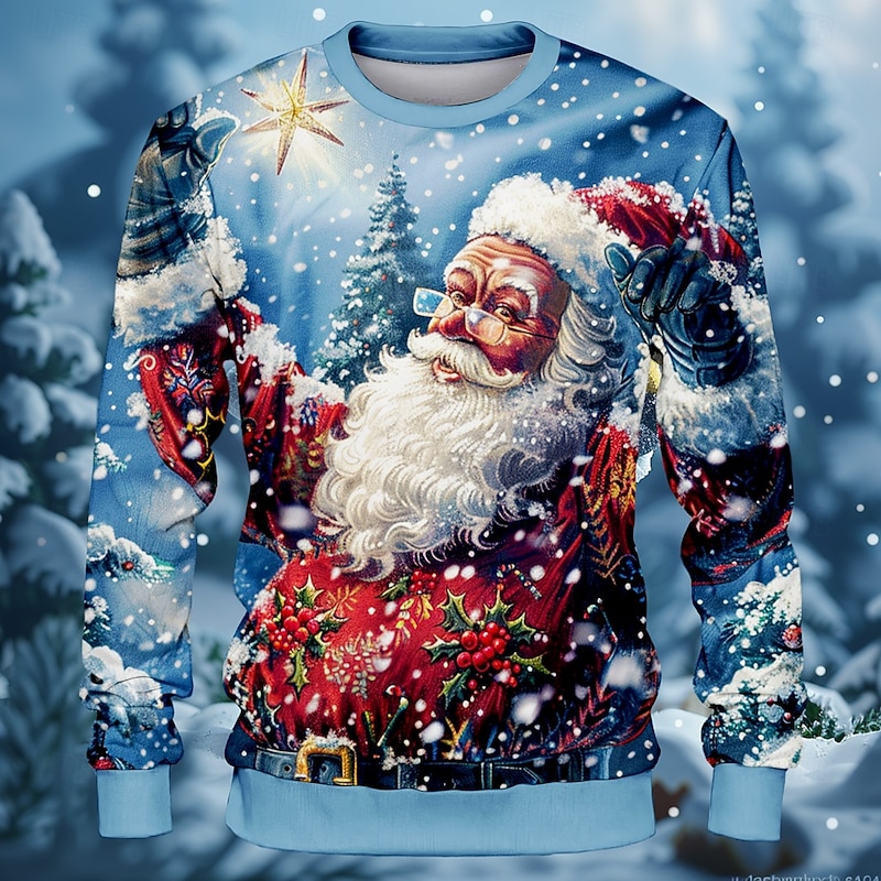 Christmas Men's Santa Claus Sweatshirts Sweatshirt Sweatshirt Long Sleeve Sweatshirt Crew Neck Party Casual 3D Printing Party Holiday Crewneck Winter Spring &  Fall