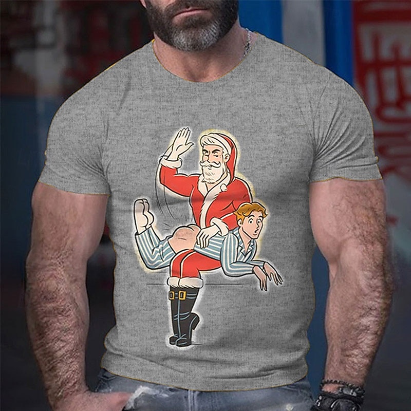 Men's Santa Claus Merry Christmas T Shirt Tee Top Cotton Short Sleeve Graphic Shirt Heather Gray Black Red Comfortable Tee Sports Outdoor Holiday Fashion Designer Clothing3