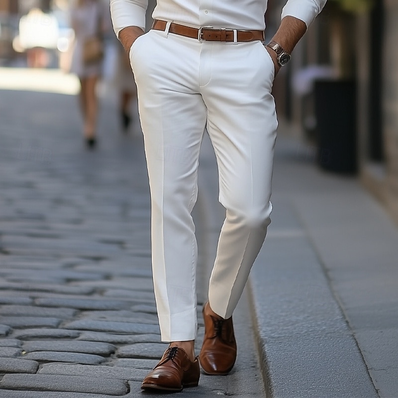 Men's Dress Pants Trousers Suit Pants Pocket Plain Comfort Soft Full Length Wedding Business Casual Fashion Streetwear Black White