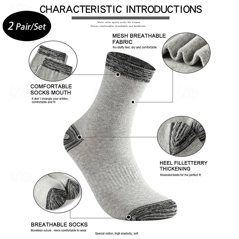 Men's Socks Bike Socks Sports Socks Athletic Socks Camping / Hiking Outdoor Exercise Cycling / Bike Bike / Cycling Warm Breathable Non-Skid 2 Pieces Winter Patchwork Cotton Black White Grey One-Size