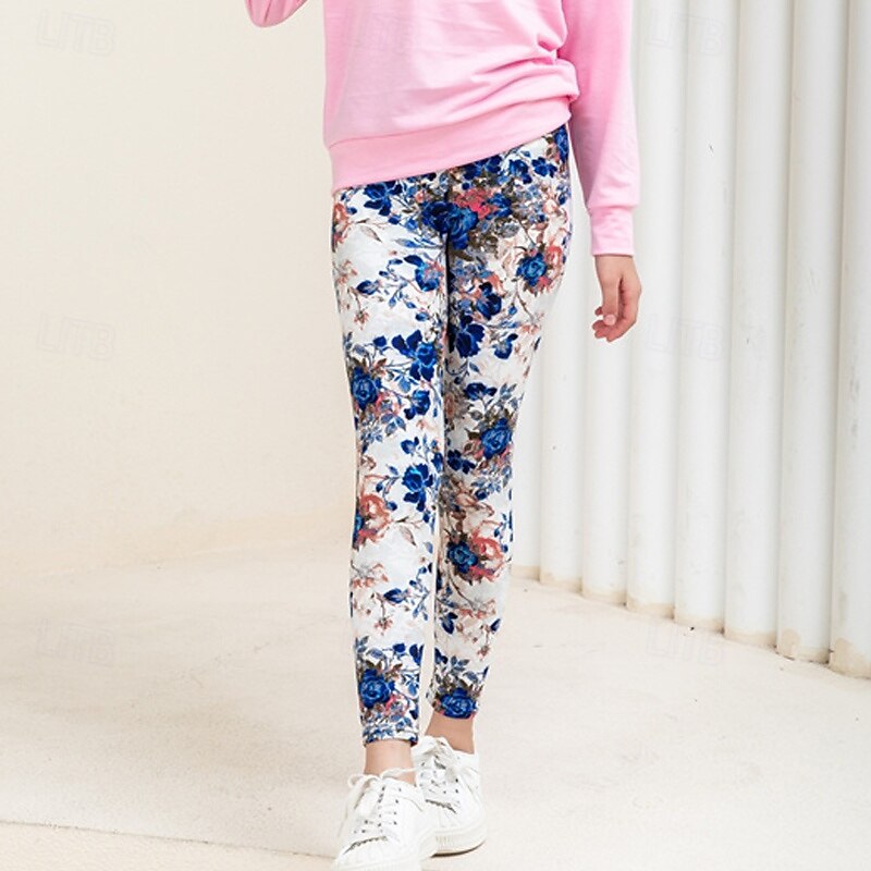Easter Girls' 3D Floral Graphic Pants Leggings Spring Fall Active Basic Kids 4-12 Years Outdoor Casual Daily Regular Fit