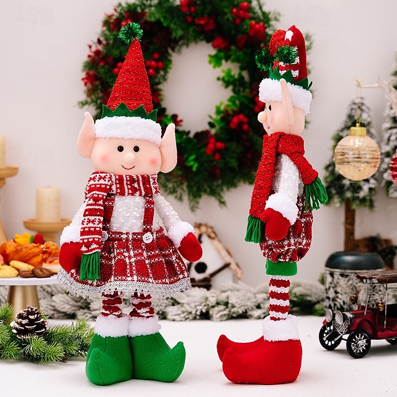 Christmas Red and Green Elf Figurines, Stretchable Dolls for Window Display, Xmas Decoration for Festive Tabletop Decor2