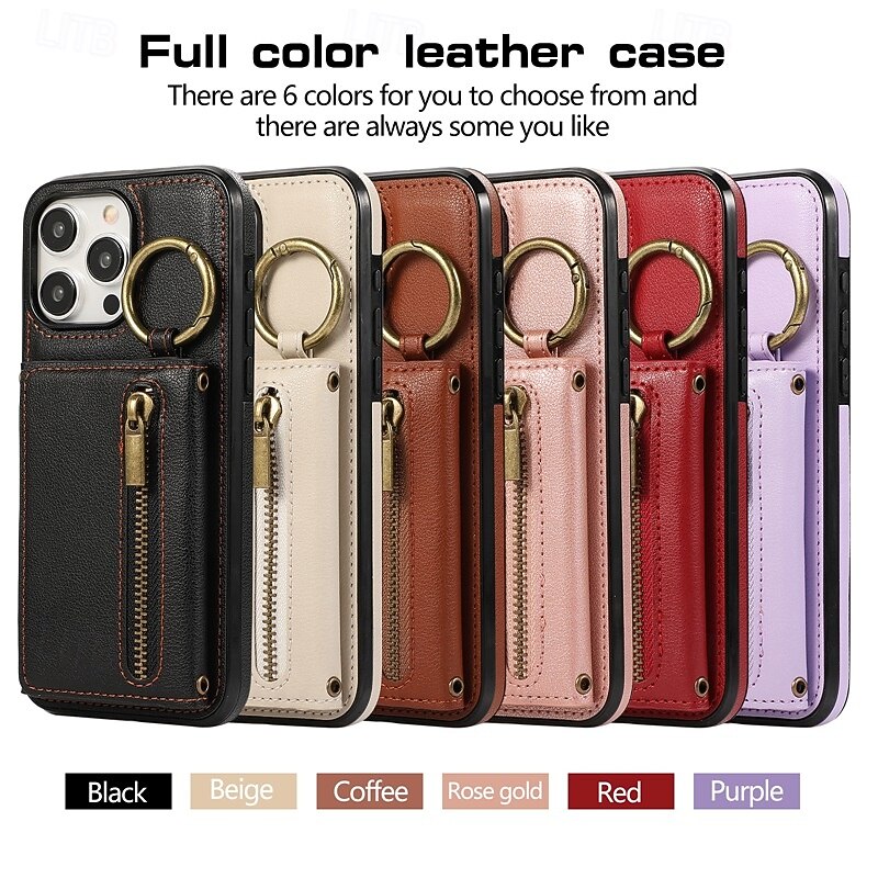 Phone Case For iPhone 17 Pro Max 17 Air 16 15 14 Pro Max Plus 13 12 11 Pro Max Mini Back Cover with Stand Holder Ring Holder Zipper Retro TPU PU Leather2