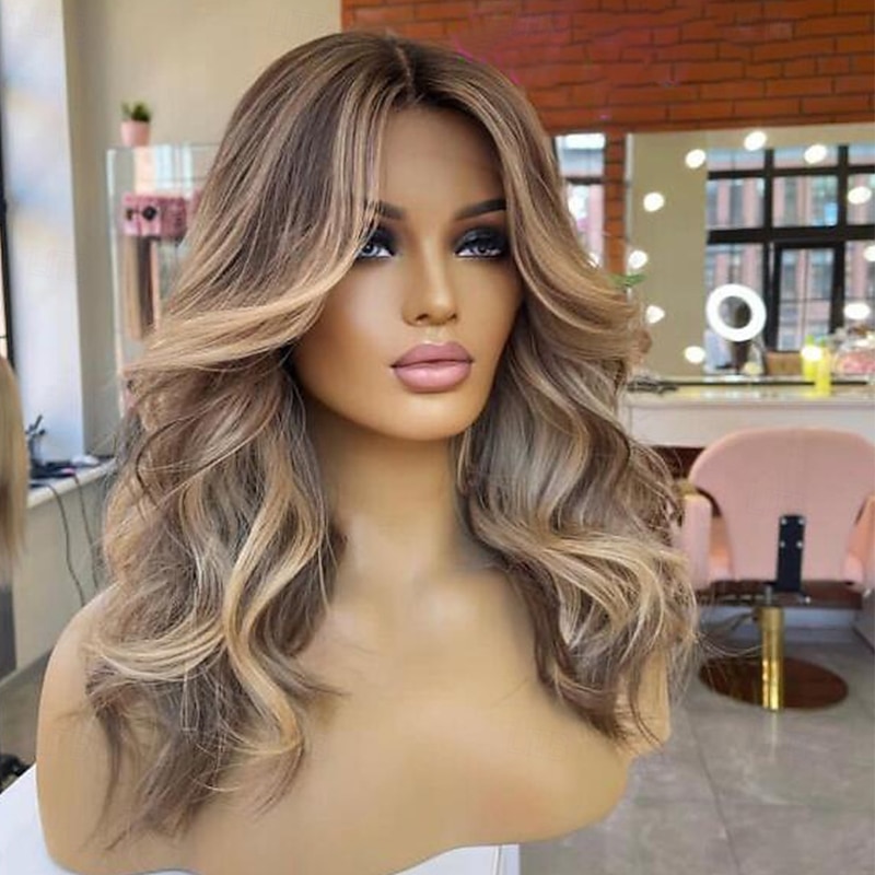 Remy Human Hair 13x4 Lace Front Wig Middle Part Brazilian Hair Wavy Multi-color Wig 130% 150% Density Color Gradient Ombre Hair Highlighted / Balayage Hair Natural Hairline Glueless For Women Long2