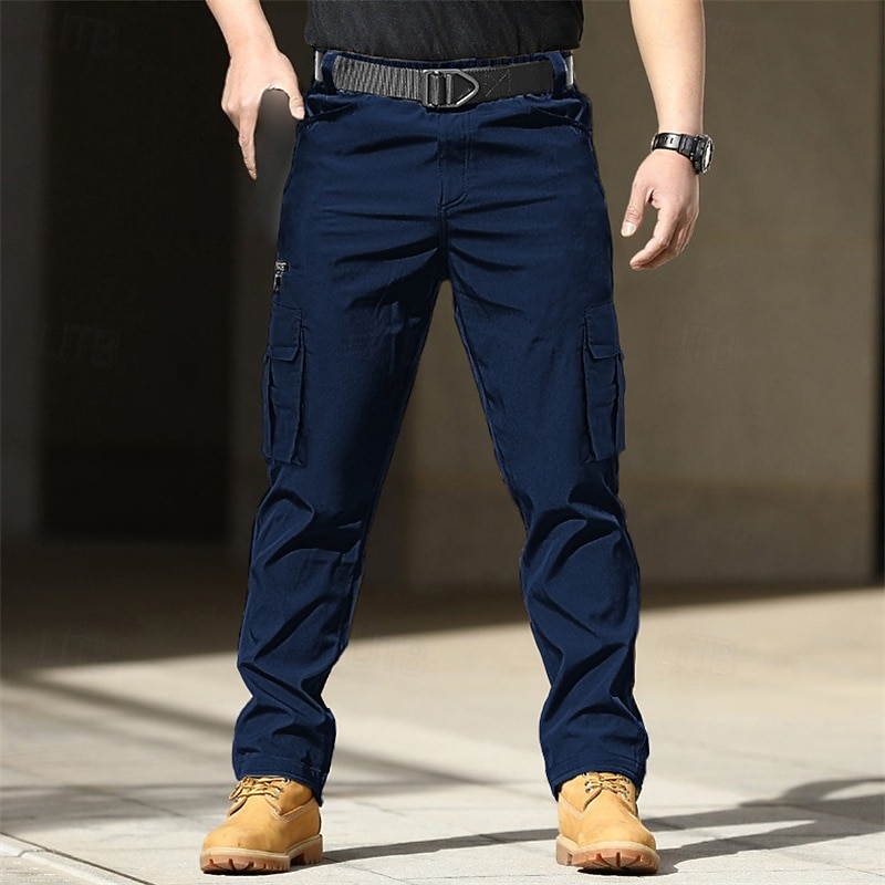 Men's Cargo Pants Trousers Elastic Waist Zipper Pocket Straight Leg Plain Comfort Soft Full Length Outdoor Daily Going out Fashion Streetwear Black Blue