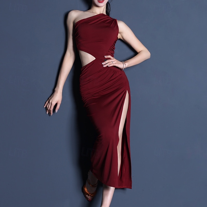 Latin Dance Dress Pure Color Women's Performance Daily Wear Sleeveless Crystal Cotton