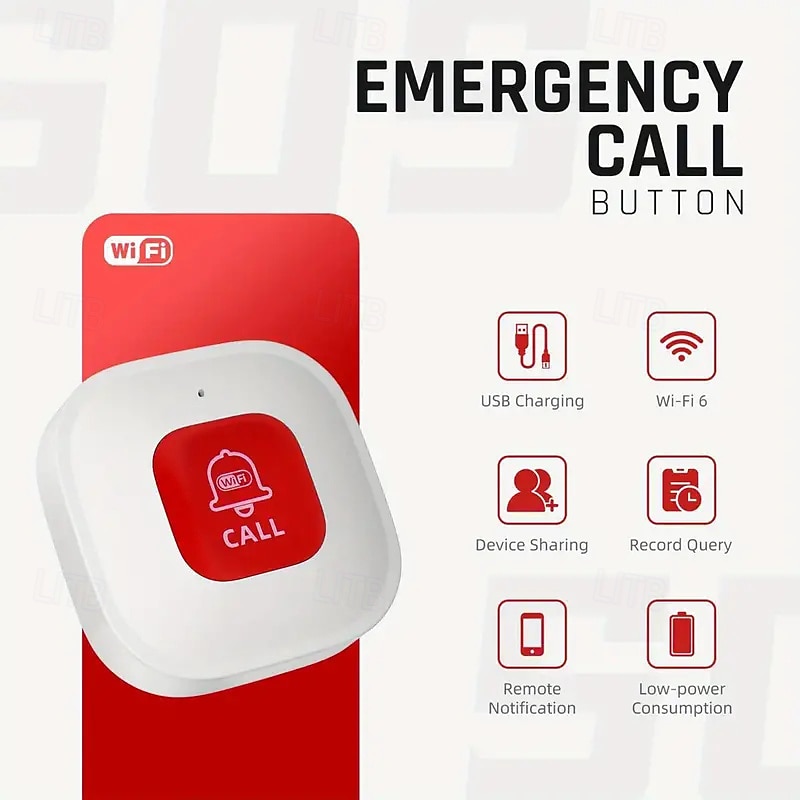 WiFi Smart SOS Call Button Wireless Caregiver Pager Phone Alert Transmitter Emergency Call Button for Elderly Patient