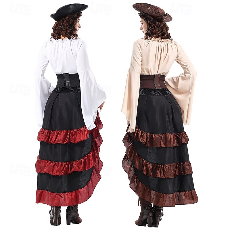 Retro Vintage Medieval Renaissance Outfits Pirate Viking Fancy Dress Women's Pirate Fantasy Steampunk Halloween Carnival Party LARP Ren Faire Adults' Top Skirt Hat2