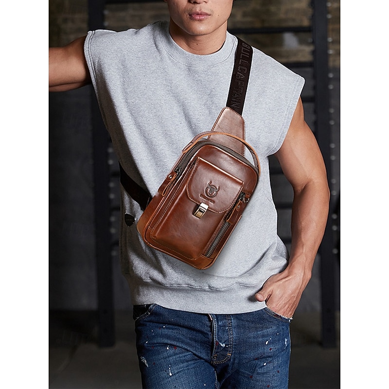 Men's Brown Leather Crossbody Sling Bag with Multiple Compartments and Adjustable Strap, Ideal for Travel and Daily Use2